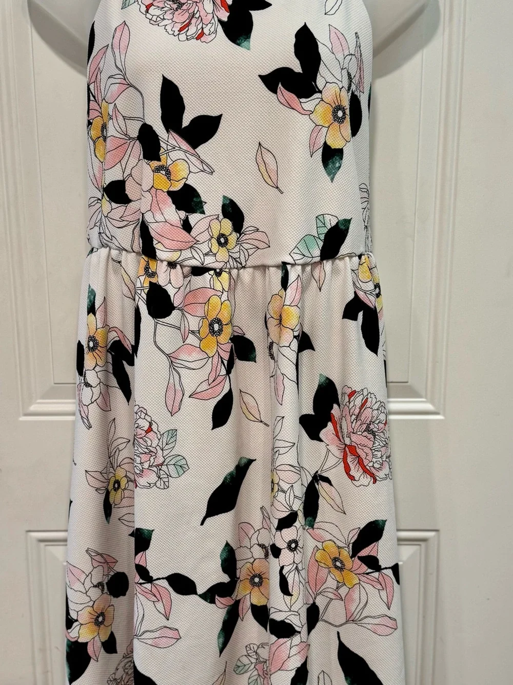 Torrid White Floral Halter Midi Dress with Black Leaf Accents - Picture 4 of 6